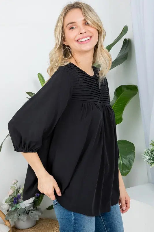 Women's Plus Solid Tunic Blouse Black Side | SiAra Clothing Store, LLC