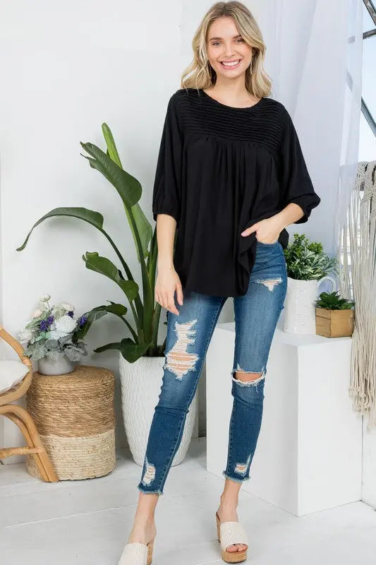 Women's Plus Solid Tunic Blouse Black Front | SiAra Clothing Store, LLC