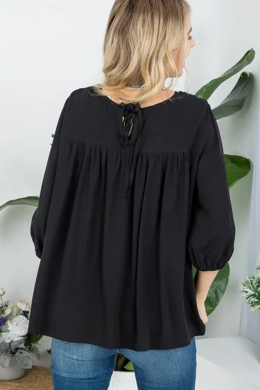 Women's Plus Solid Tunic Blouse Black Back | SiAra Clothing Store, LLC