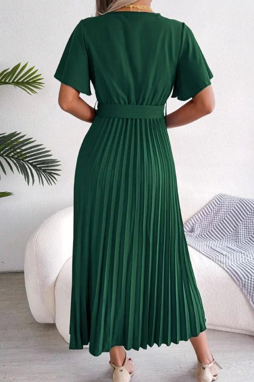 Women's Casual Midi Dress Green | Pleated Slightly stretchy | SiAra Clothing Store