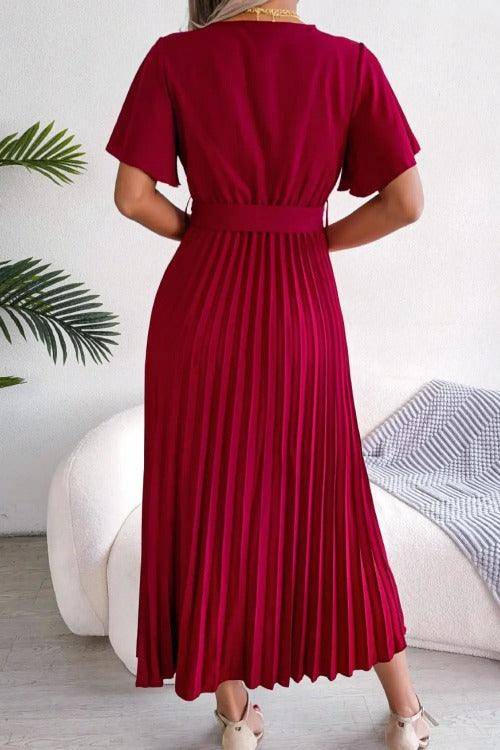 Women's Casual Midi Dress  | Pleated Slightly stretchy Red | SiAra Clothing Store
