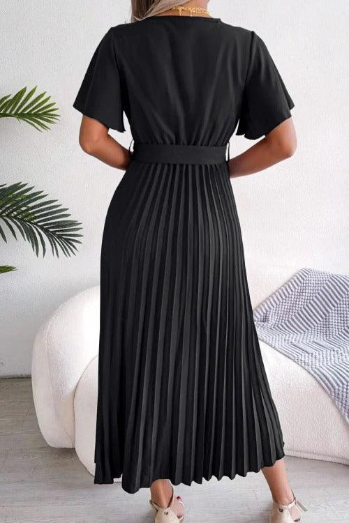 Women's Casual Midi Dress Green | Pleated Slightly stretchy Black | SiAra Clothing Store