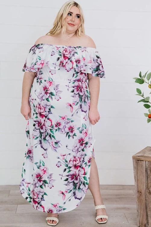 Maxi Dress Floral Plus-size Side Slit Natural Flow | SiAra Clothing Store, LLC