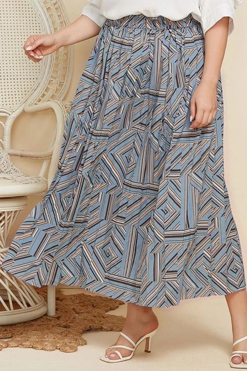 Women's Plus Blue Geometric Pleated Skirt French Blue | SiAra Clothing Store, LLC