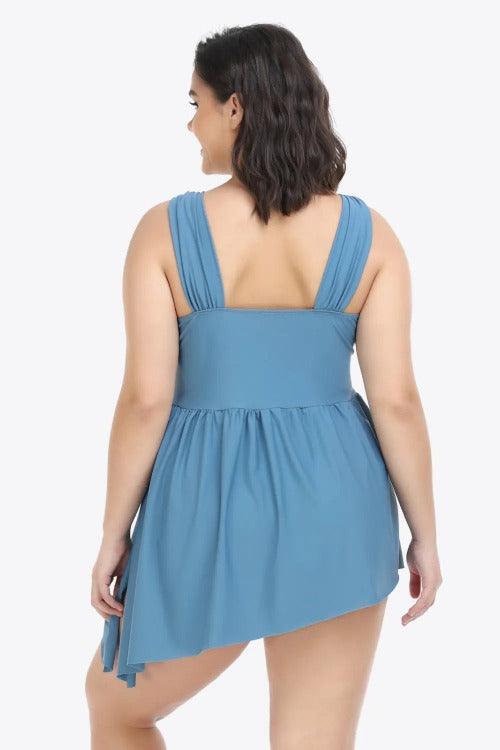 Women's Plus Plunge Two-Piece Swimsuit Dusty Blue Back | SiAra Clothing Store, LLC