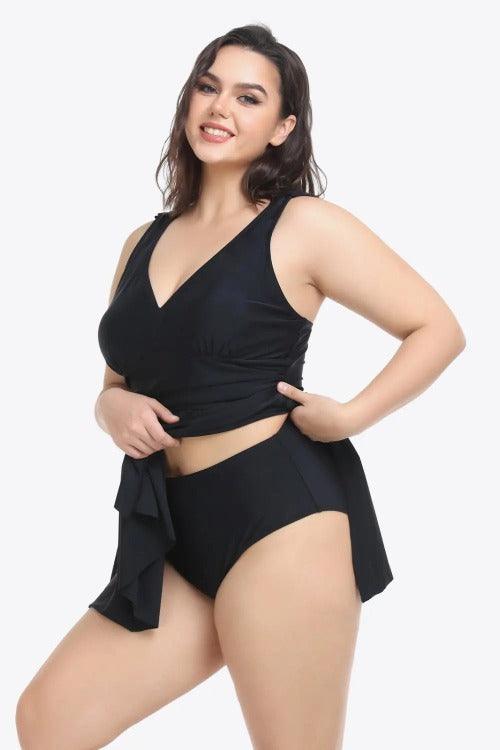 Women's Plus Plunge Two-Piece Swimsuit Black Side | SiAra Clothing Store, LLC