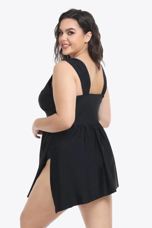 Women's Plus Plunge Two-Piece Swimsuit Black Back | SiAra Clothing Store, LLC