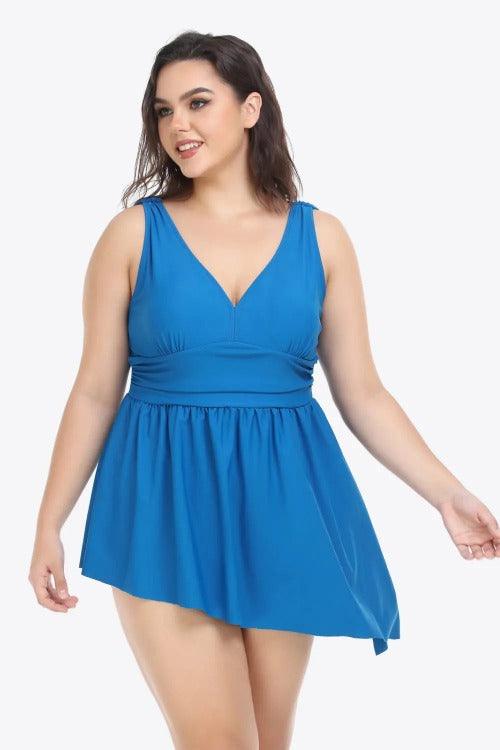 Women's Plus Plunge Two-Piece Swimsuit Cobalt Blue | SiAra Clothing Store, LLC