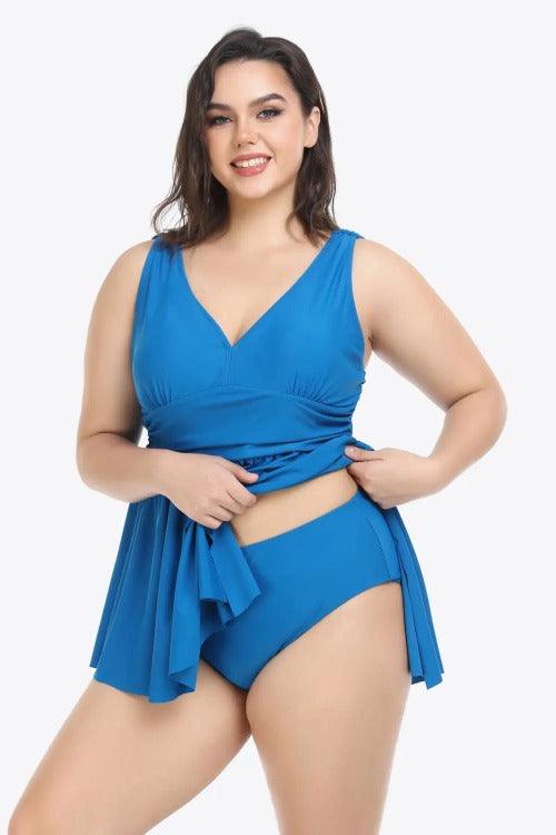Women's Plus Plunge Two-Piece Swimsuit Cobalt Blue Side | SiAra Clothing Store, LLC