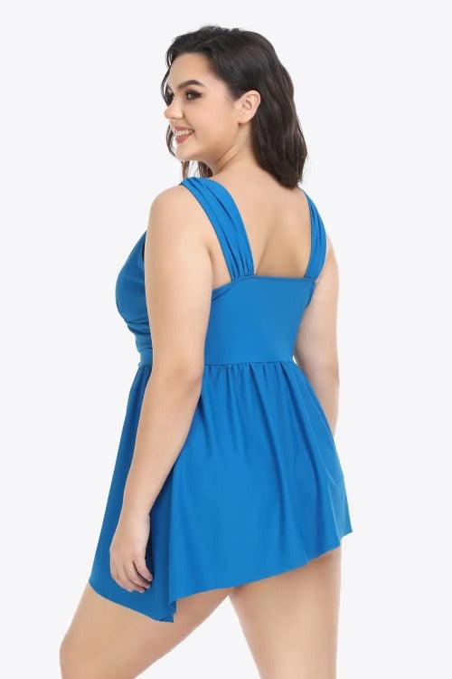 Women's Plus Plunge Two-Piece Swimsuit Cobalt Blue Back | SiAra Clothing Store, LLC
