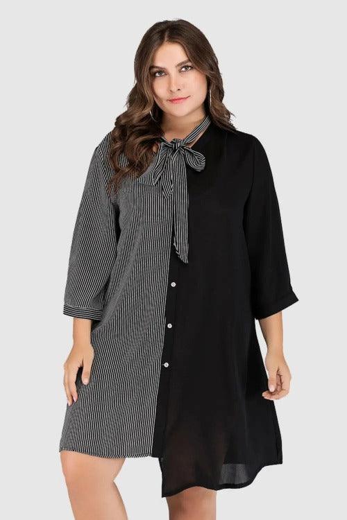 Women's Plus Striped Asymmetrical Hem Black Dress | SiAra Clothing Store, LLC