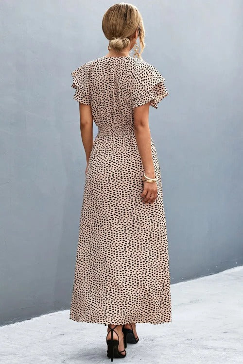 Casual Floral Midi Dress Side-Slit Sand Back | SiAra Clothing Store, LLC