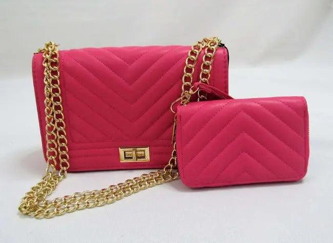 Crossbody Purse Quilted Flap Closure Set Pink | SiAra Clothing Store