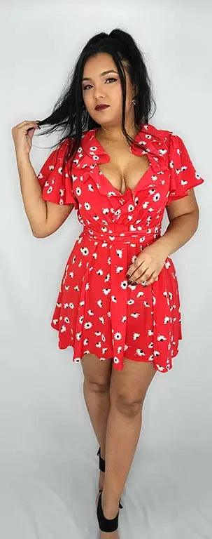 Mini Dress Red Floral Front | SiAra Clothing Store