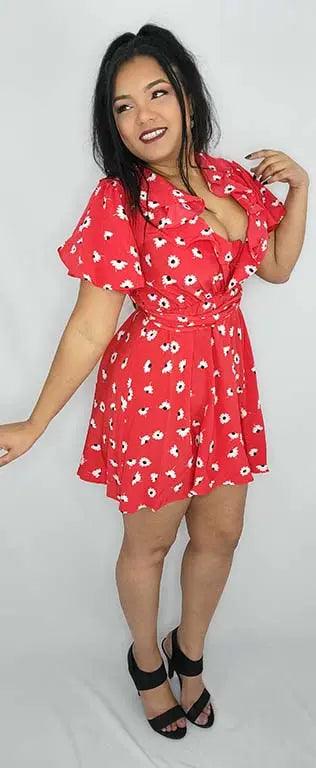 Mini Dress Red Floral Side| SiAra Clothing Store