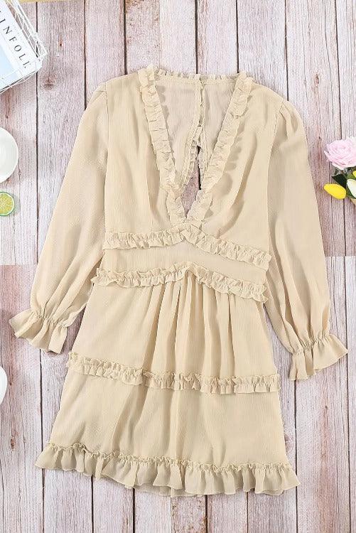 Open-Back  Ruffle Mini Dress | Long Sleeves Yellow | SiAra Clothing Store