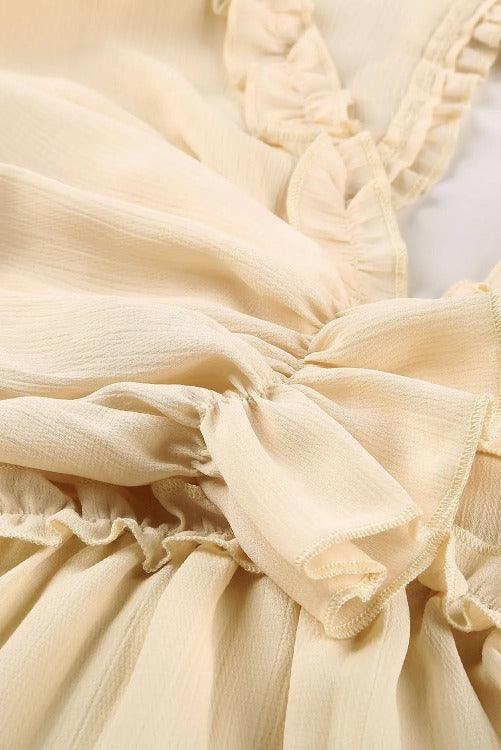 Open-Back Ruffle Mini Dress | Long Sleeves Yellow | SiAra Clothing Store