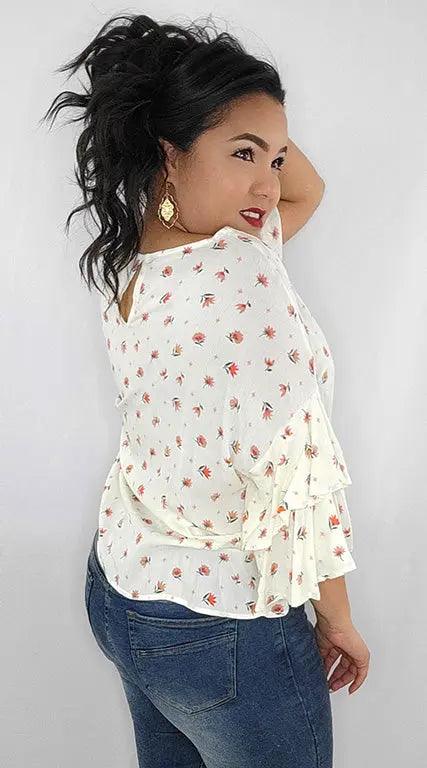 Short Sleeves Blouse | Women's Floral Beige SiAra Clothing Store, LLC