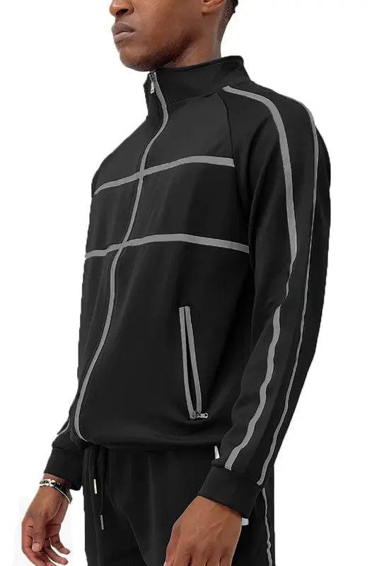 Men's Tape Stripe Track Jacket Black Side | SiAra Clothing Store