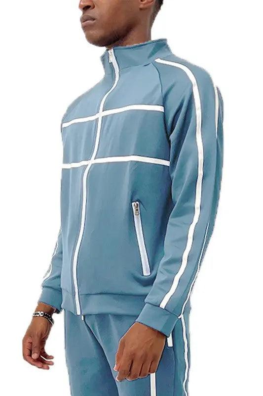 Men's Tape Stripe Track Jacket Sky Side | SiAra Clothing Store