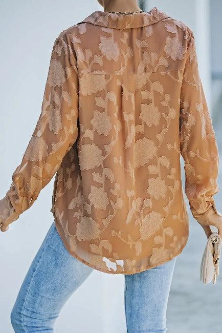 Brown Long Sleeve Blouse | Buttoned with pockets | SiAra Clothing Store, LLC