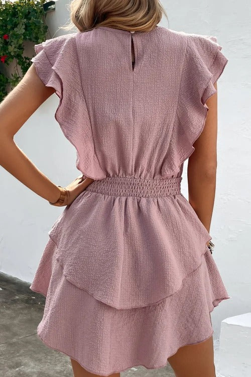 Sexy Mini dress Textured Layered Dusty Pink Back | SiAra Clothing Store, LLC
