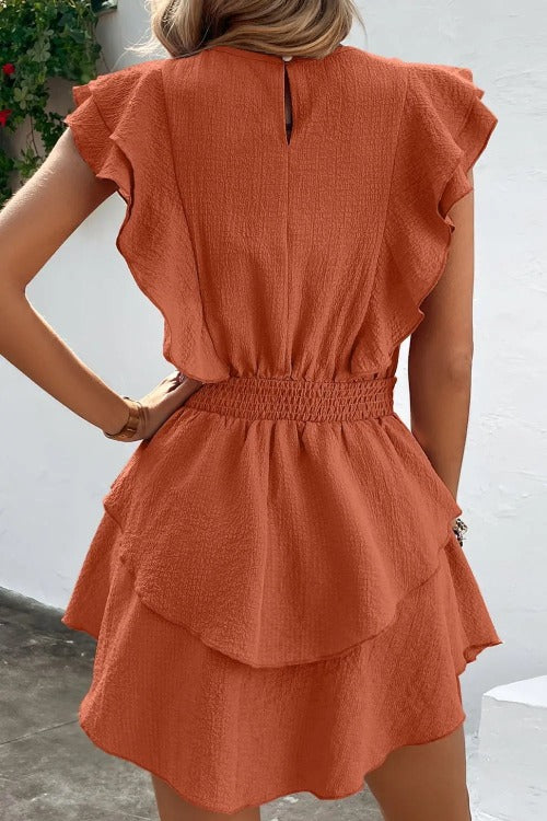 Sexy Mini dress Textured Layered Burnt Coral Back | SiAra Clothing Store, LLC