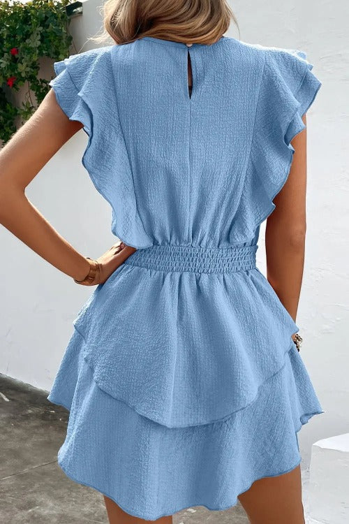 Sexy Mini dress Textured Layered Pastel Blue Back | SiAra Clothing Store, LLC