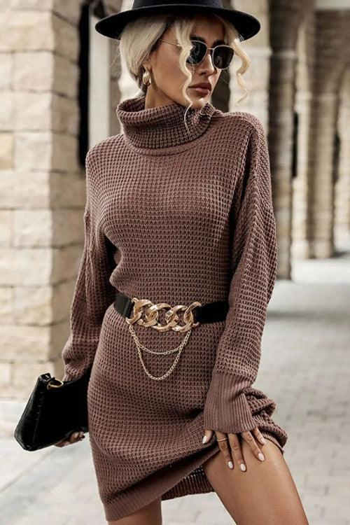 Sweater Dress Mini Turtleneck Dropped Shoulder | SiAra Clothing Store, LLC