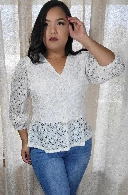 Women's 3/4 Sleeves Front Lining Lace Blouse SiAra Clothing Store, LLC
