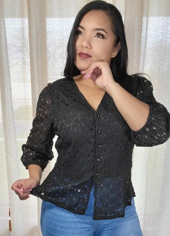 Women's 3/4 Sleeves Front Lining Lace Blouse SiAra Clothing Store, LLC