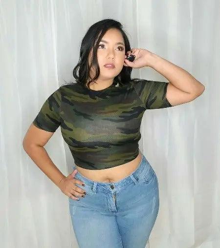 Women's Camouflage short sleeves Green Crop Top Front | SiAra | Clothing Store