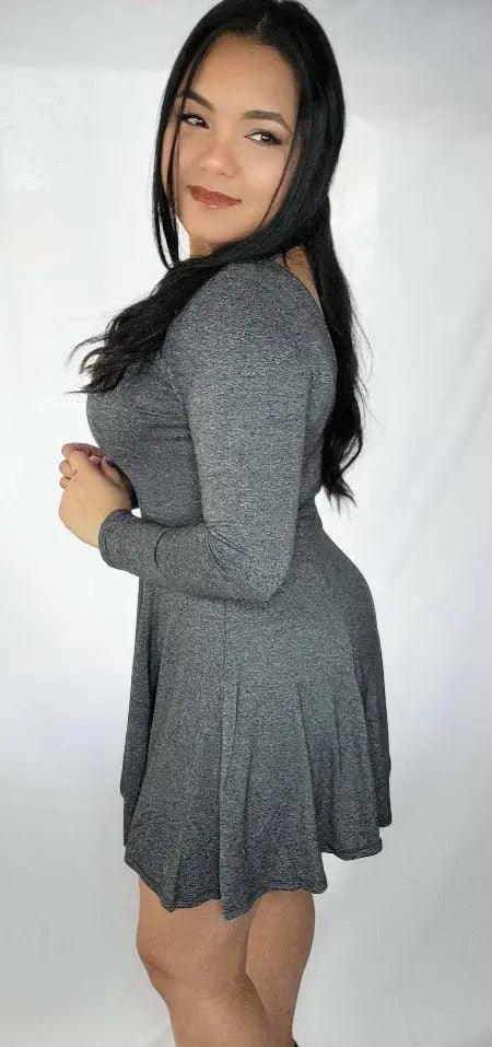 Mini Dress Charcoal Long-sleeves | SiAra Clothing Store, LLC