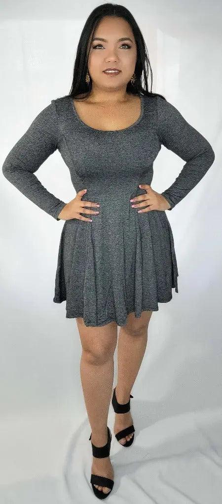 Mini Dress Charcoal Long-sleeves | SiAra Clothing Store, LLC