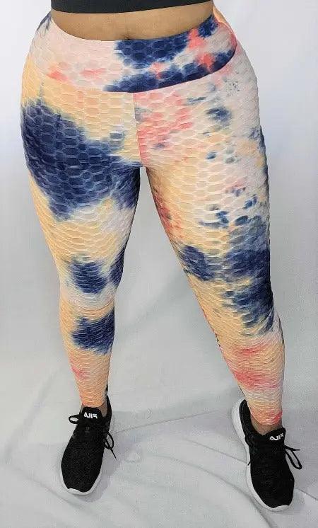 Women's Diamond Textured Scrunch Booty Orange Blue Tie Dye Leggings SiAra Clothing Store, LLC
