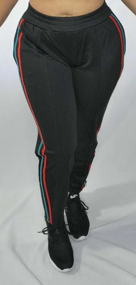 Women's Elastic Waist Bottom Zipper Side Stripe Black Joggers SiAra Clothing Store, LLC