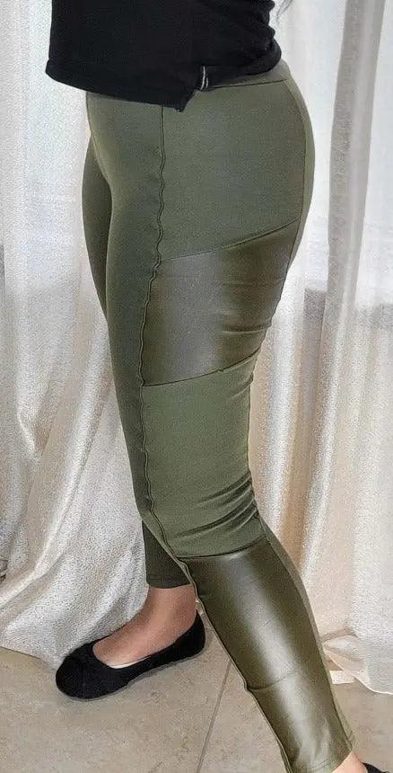 Faux Leather Panel Leggings with Elastic Waist - SiAra Clothing Store, LLC