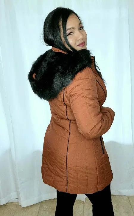 Women's Mid-Length Hooded Faux Fur-Lined Quilted Winter Coat SiAra Clothing Store