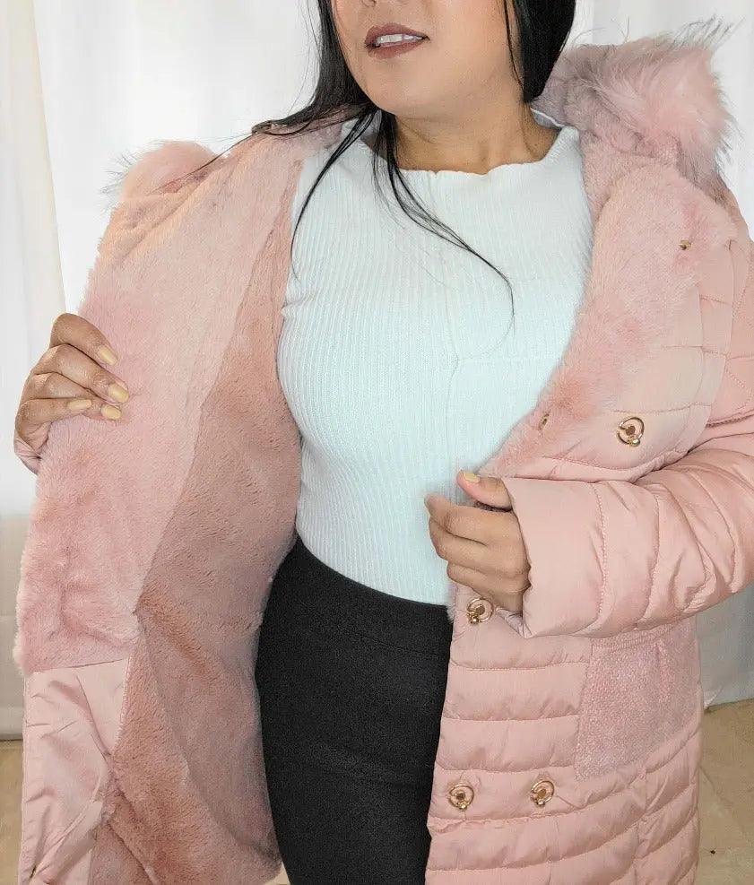 Women's Mid-Length Hooded Faux Fur Lined Quilted Winter Coat SiAra Clothing Store