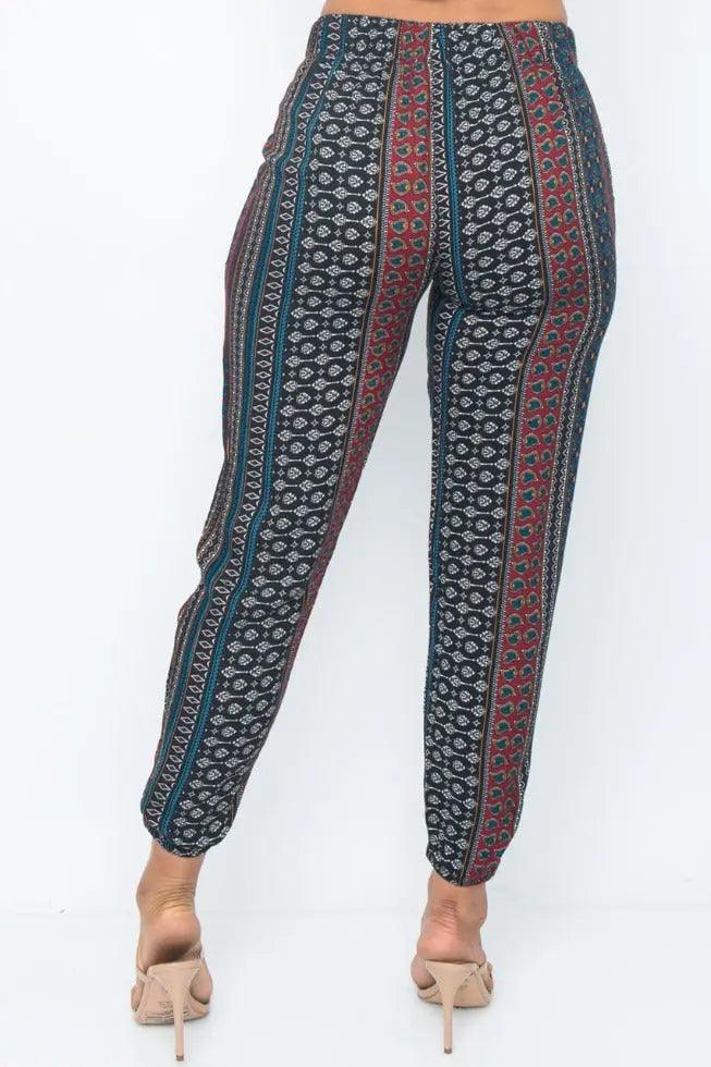 Women's Multicolor Slouchy Fit Elastic Waist Front Tie Pants. SiAra Clothing Store, LLC
