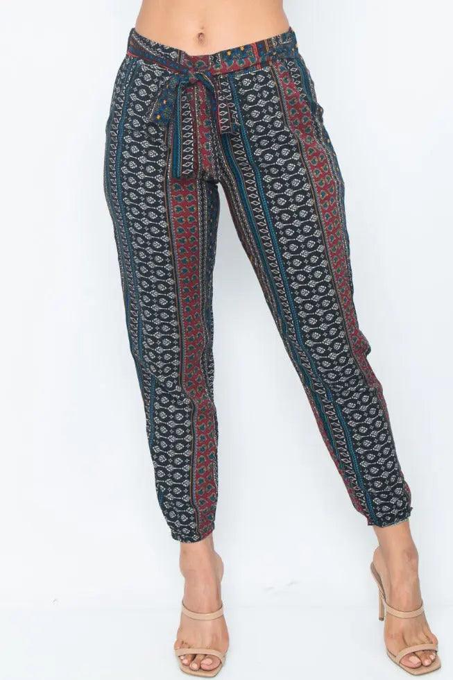 Women's Multicolor Slouchy Fit Elastic Waist Front Tie Pants. SiAra Clothing Store, LLC