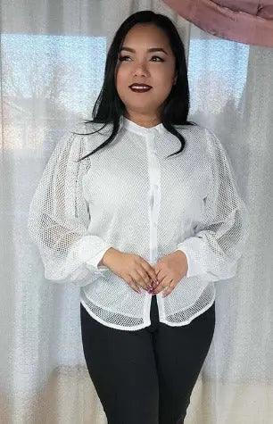 Women's Off White Long Sleeve Bottom-Up Shirt SiAra Clothing Store, LLC
