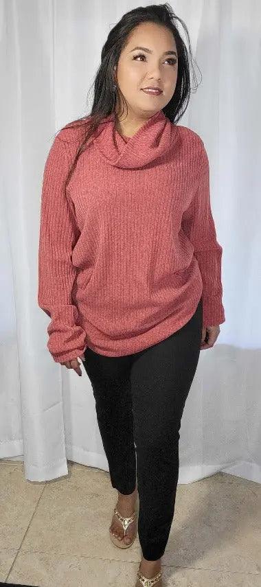 Women's Plus Size Mauve Cowl Neck Long Sleeves Sweater SiAra Clothing Store, LLC