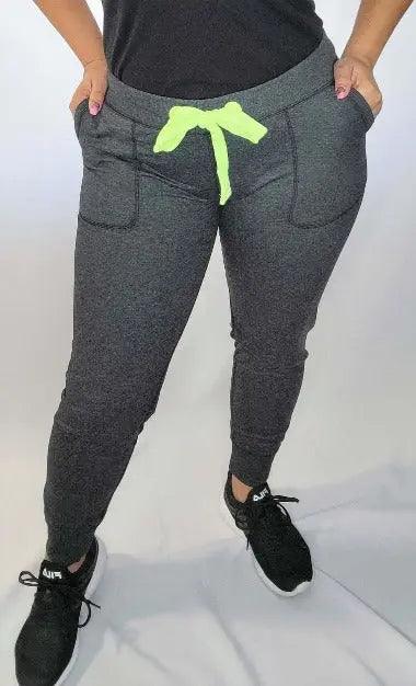 Women's Plus Waist Tie with Pockets Charcoal Sweatpants Front | SiAra Clothing Store, LLC