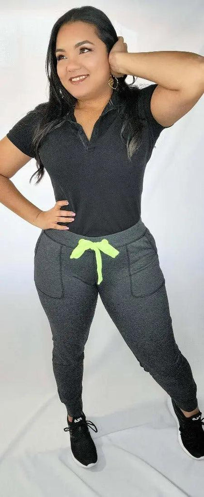 Women's Plus Waist Tie with Pockets Charcoal Sweatpants Front 2 | SiAra Clothing Store, LLC
