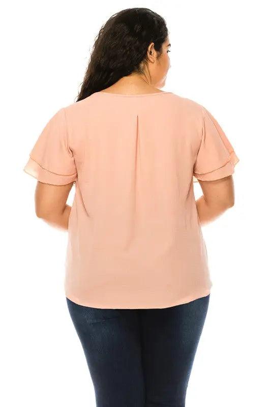 Women's Plus flutter sleeve Solid Blouse Moa Collection