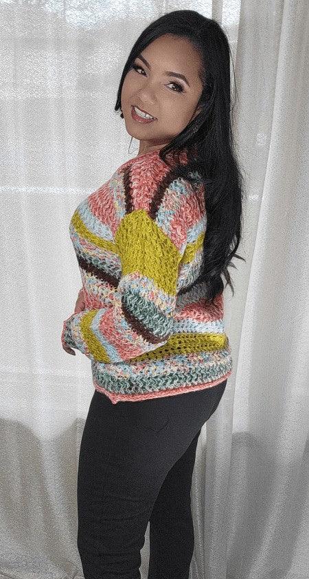 Women's Stripped Knitted Long Sleeves Multicolor Sweater SiAra Clothing Store, LLC