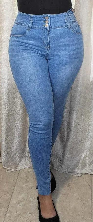 Blue skinny Jeans Unfinish Hem Waist Pocket | SiAra Clothing Store, LLC