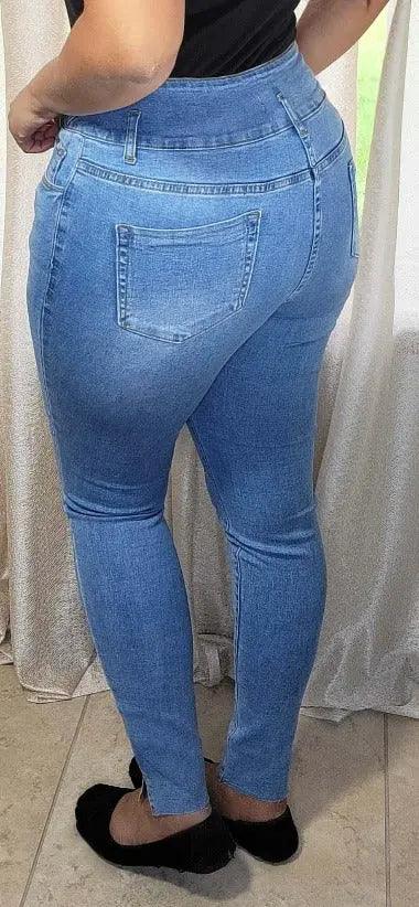 Blue skinny Jeans Unfinish Hem Waist Pocket | SiAra Clothing Store, LLC
